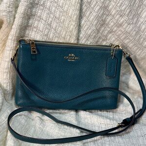 Coach Dark Teal Crossbody Bag Lyla double zip clutch